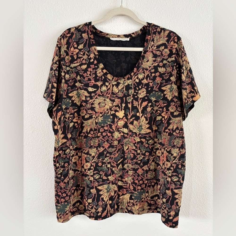 Peruvian Connection Printed Floral Tee Shirt, 100% Pima Cotton, Size XL